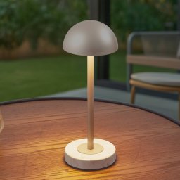 Lindby LED rechargeable table lamp Pippin, gold/travertine, IP44