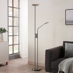 Lindby Jonne LED floor lamp, round, reading arm, dimmable, 180 cm