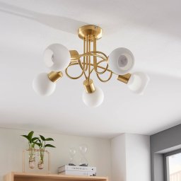 Lindby ceiling lamp Elaina, Ø50cm, 5-bulb, brass, glass, E14