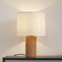 Lindby Kimiko table lamp, height 38 cm, wood, textile