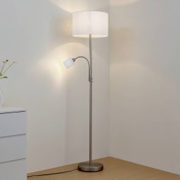 Lindby Jaileen floor lamp, white, textile, 170 cm, reading light