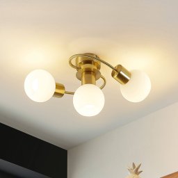 Lindby Ciala ceiling light, 3-bulb, brass-coloured, glass