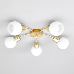 Lindby ceiling lamp Elaina, Ø54cm, 5-bulb, brass, glass, E14