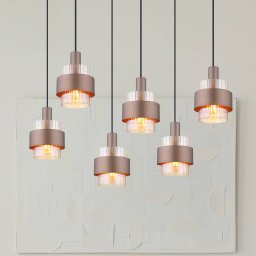 Globo Milley hanging light, length 96 cm, bronze-coloured, 6-bulb, metal