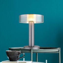 Globo LED table lamp Grant, height 31 cm, smoke grey, metal