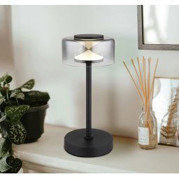 Globo LED table lamp Belinda, smoke grey, height 33 cm, metal