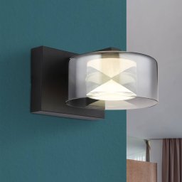 Globo LED wall light Belinda, smoke grey, width 15 cm, glass
