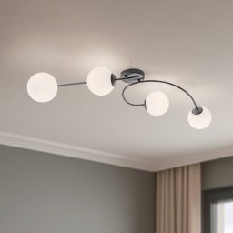 EMIBIG LIGHTING Vibra ceiling lamp, opal/black, length 110 cm, glass, 4-bulb.