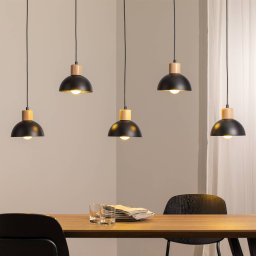 EMIBIG LIGHTING Seco hanging light, length 116 cm, black, metal/wood, 5-bulb.