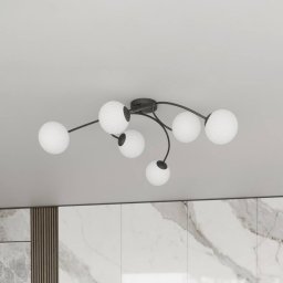 EMIBIG LIGHTING Vibra ceiling lamp, opal/black, length 97 cm, glass, 6-bulb.