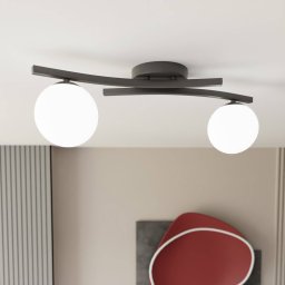 EMIBIG LIGHTING OPUS ceiling lamp, length 60 cm, opal/black, glass, 2-bulb.