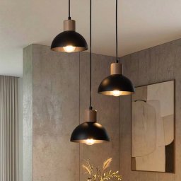 EMIBIG LIGHTING Seco hanging light, Ø 30 cm, black, metal/wood, 3-bulb.