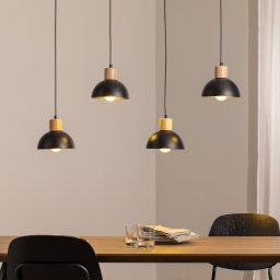 EMIBIG LIGHTING Seco hanging light, length 90 cm, black, metal/wood, 4-bulb.