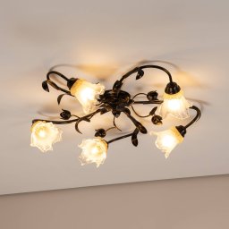 ONLI Arianna ceiling light, bronze-coloured, 5-bulb, iron, glass