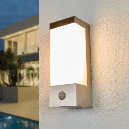 Lindby Severina LED outdoor wall light, 25 cm, sensor, steel