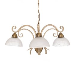 Luminex Flora chandelier, three glass shades, white/brass