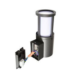 Deko-Light Facado II outdoor wall light, grey/opal, Ø 11 cm, IP65, metal