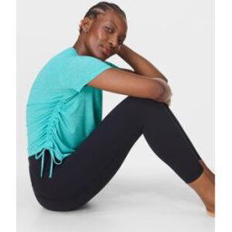 Sweaty Betty Soft Flow Studio Ruched T-Shirt Ripple Blue womens