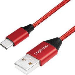 LOGILINK CU0148 - Sync and charging cable, USB-A -> C, 1.0 m, cotton, red