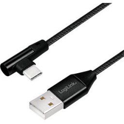 LOGILINK CU0137 - Sync and charging cable, USB-A -> C, 0.3 m, angled, cotton, blac