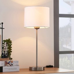 Lindby table lamp Annatina, white, nickel, height 48 cm, textile