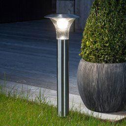 Lindby Jolin solar LED ground spike light, 66 cm, stainless steel