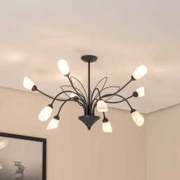 Jupiter Gloriosa ceiling light, glass, black, 10-bulb