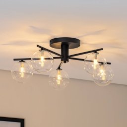 Jupiter Prato ceiling light, black/clear, glass, 5-bulb