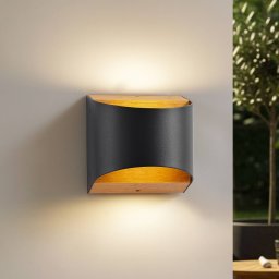Lindby LED wall light Lenore, black, metal, 13 cm, IP44