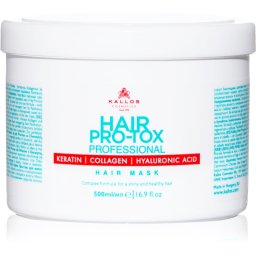 Kallos Hair Pro-Tox Mask for Fine and Damaged Hair with coconut oil, hyaluronic acid and collagen 500 ml