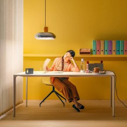 Stilnovo Trepiù LED hanging light, chrome/yellow, Ø 40 cm