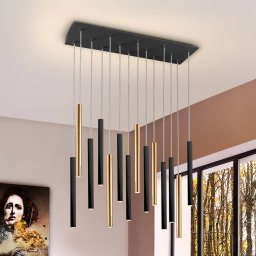 Schuller Valencia LED hanging light Varas, dimmable, 14 lights, gold/black, metal