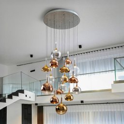 Schuller Valencia LED pendant light Charlize, 16-fl., Triac-dimmable, four-coloured glass