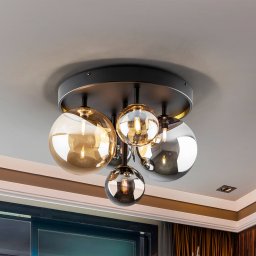 Schuller Valencia Ceiling light Dark, 5-bulb, glass, black, amber, smoke