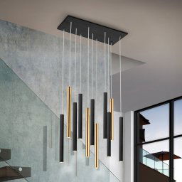 Schuller Valencia Varas dimmable 11-bulb LED hanging light, gold/black, metal