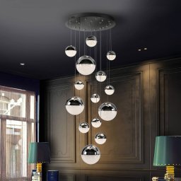 Schuller Valencia LED pendant light Sphere, 14-fl., chrome, dimmable, Ø 60 cm