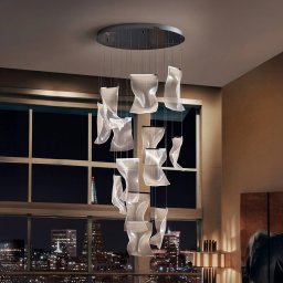 Schuller Valencia Velos II LED pendant light, 13 lights, chrome, dimmable, plastic