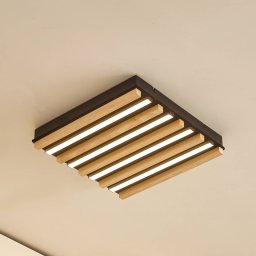 Lindby LED ceiling light Firka, white, wood, 42 cm, CCT, dimmable.