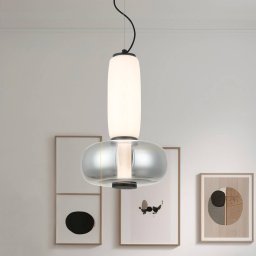 Viokef LED hanging light Avery, smoky grey/white, Ø 32 cm, glass