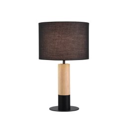 Viokef Carroll table lamp, light wood/black, height 43 cm, fabric