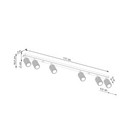 SOLLUX LIGHTING Carbon downlight, gold-coloured, length 117 cm, aluminium, 6-bulb.