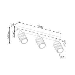 SOLLUX LIGHTING Carbon downlight, black, length 45 cm, aluminium, 3-bulb.