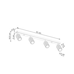 SOLLUX LIGHTING Carbon downlight, white, length 81 cm, aluminium, 4-bulb.