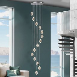 Schuller Valencia Rocio LED hanging light, 14 lights, chrome, suspension system 500 cm, dimmable