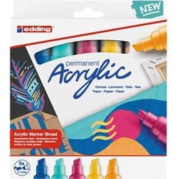 EDDING 5000/5A - Acrylic markers, 5 mm-10 mm, assorted, pack of 5