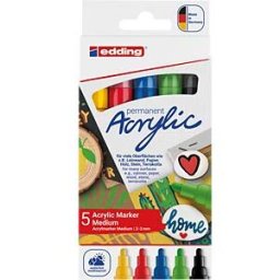 EDDING 5100/5V - Acrylic markers, 2 mm-3 mm, assorted, pack of 5