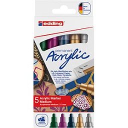 EDDING 5100/5F - Acrylic markers, 2 mm-3 mm, metallic, pack of 5