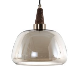 Lucea Ermo pendant light, brass-coloured, Ø 25 cm, glass, iron
