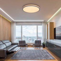 Globo Doro LED ceiling lamp, Ø 60 cm, dark graphite/wood, wood, CCT