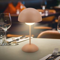 Briloner LED rechargeable table lamp Kugle, brown, metal, IP44, dimmable